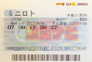 ミニロト 第1197回 抽選結果