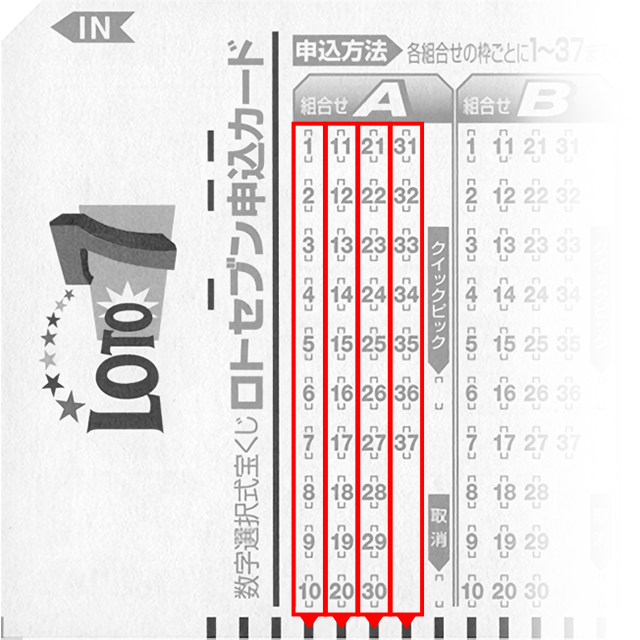 4列のいずれかで4つの数字をマークする！